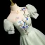 Chic / Belle Vert Cendré En Dentelle Fleur Robe De Bal 2024 Princesse Col Haut Gonflée Manches Courtes Dos Nu Longue Promo Robe De Ceremonie