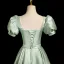 Elegant Sage Green Bow Sash Prom Dresses 2024 A-Line / Princess Square Neckline Puffy Short Sleeve Backless Floor-Length / Long Prom Formal Dresses