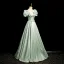 Elegant Sage Green Bow Sash Prom Dresses 2024 A-Line / Princess Square Neckline Puffy Short Sleeve Backless Floor-Length / Long Prom Formal Dresses