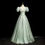 Elegant Sage Green Bow Sash Prom Dresses 2024 A-Line / Princess Square Neckline Puffy Short Sleeve Backless Floor-Length / Long Prom Formal Dresses
