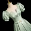 Elegant Sage Green Bow Sash Prom Dresses 2024 A-Line / Princess Square Neckline Puffy Short Sleeve Backless Floor-Length / Long Prom Formal Dresses