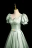 Elegant Sage Green Bow Sash Prom Dresses 2024 A-Line / Princess Square Neckline Puffy Short Sleeve Backless Floor-Length / Long Prom Formal Dresses