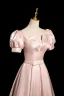 Elegant Blushing Pink Pearl Bow Sash Prom Dresses 2024 A-Line / Princess Square Neckline Puffy Short Sleeve Floor-Length / Long Prom Formal Dresses