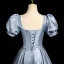 Élégant Bleu Noeud Ceinture Robe De Bal 2024 Princesse Encolure Carrée Gonflée Manches Courtes Dos Nu Longue Promo Robe De Ceremonie