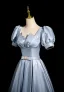 Élégant Bleu Noeud Ceinture Robe De Bal 2024 Princesse Encolure Carrée Gonflée Manches Courtes Dos Nu Longue Promo Robe De Ceremonie
