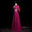 Vintage / Retro Purple Rhinestone Lace Flower Prom Dresses 2024 A-Line / Princess High Neck Short Sleeve Floor-Length / Long Prom Formal Dresses