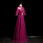 Vintage / Retro Purple Rhinestone Lace Flower Prom Dresses 2024 A-Line / Princess High Neck Short Sleeve Floor-Length / Long Prom Formal Dresses