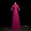 Vintage / Retro Purple Rhinestone Lace Flower Prom Dresses 2024 A-Line / Princess High Neck Short Sleeve Floor-Length / Long Prom Formal Dresses