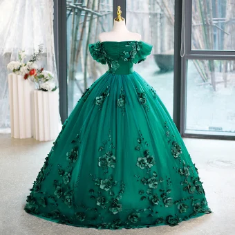 Vintage Originale Vert Perle Appliques Robe De Bal 2023 Robe Boule De L Épaule Manches Courtes Dos Nu Longue Promo Robe De Ceremonie