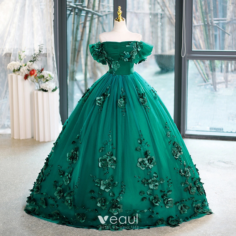 Vintage Originale Vert Perle Appliques Robe De Bal 2023 Robe Boule De l epaule Manches Courtes Dos Nu Longue Promo Robe De Ceremonie