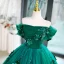 Vintage / Retro Green Pearl Appliques Prom Dresses 2023 Ball Gown Off-The-Shoulder Short Sleeve Backless Floor-Length / Long Prom Formal Dresses