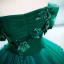Vintage / Retro Green Pearl Appliques Prom Dresses 2023 Ball Gown Off-The-Shoulder Short Sleeve Backless Floor-Length / Long Prom Formal Dresses