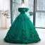 Vintage / Retro Green Pearl Appliques Prom Dresses 2023 Ball Gown Off-The-Shoulder Short Sleeve Backless Floor-Length / Long Prom Formal Dresses