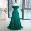 Vintage / Retro Green Pearl Appliques Prom Dresses 2023 Ball Gown Off-The-Shoulder Short Sleeve Backless Floor-Length / Long Prom Formal Dresses