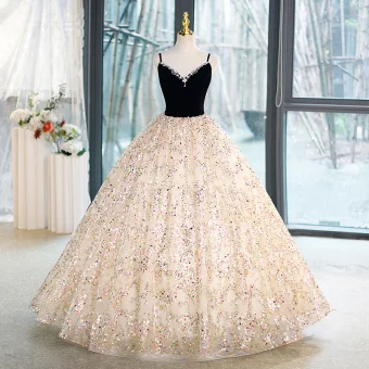 Bling Bling Noire Paillettes Robe De Bal 2023 Princesse Bretelles Spaghetti Sans Manches Dos Nu Longue Promo Robe De Ceremonie