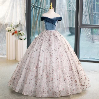 Élégant Océan Bleu Multi Couleurs Paillettes Robe De Bal 2023 Robe Boule De L Épaule Sans Manches Dos Nu Longue Robe De Ceremonie