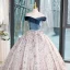 Elegant Ocean Blue Multi-Colors Sequins Prom Dresses 2023 Ball Gown Off-The-Shoulder Sleeveless Backless Floor-Length / Long Formal Dresses