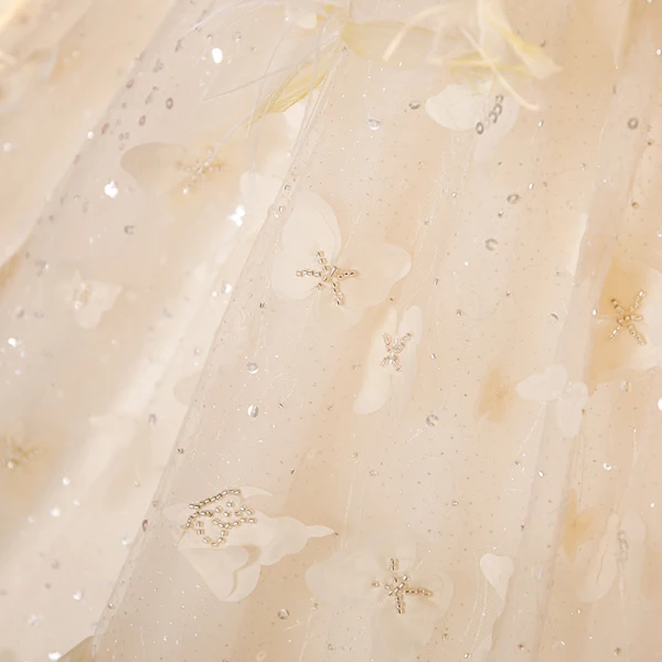Charming Champagne Butterfly Beading Evening Dresses 2023 Ball Gown Halter Sleeveless Backless Floor-Length / Long Evening Party Formal Dresses