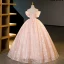 Glitzernden Charmant Rose Gold Perlenstickerei Pailletten Ballkleider 2023 Ballkleid Eckiger Ausschnitt Geschwollenes Kurze Ärmel Rückenfreies Lange Ball Festliche Kleider