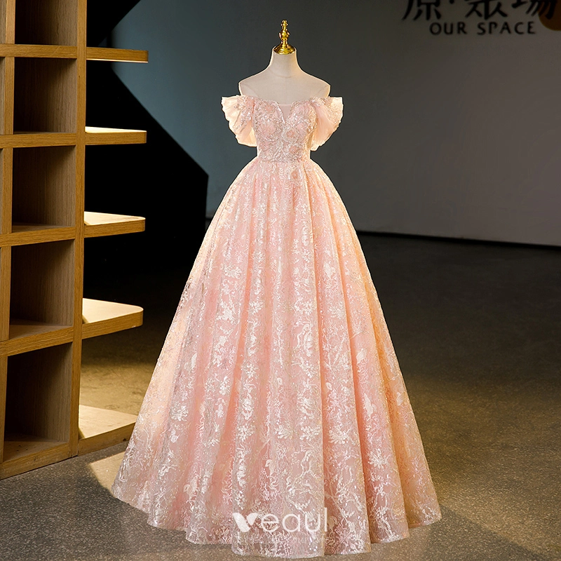 pink dress with gold heels AMIYA Lace Up Back Pattern Sequin Gown main image 1