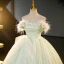 Charming Sage Green Sequins Rhinestone Prom Dresses 2023 Ball Gown Off-The-Shoulder Tassel Sleeveless Backless Floor-Length / Long Prom Formal Dresses