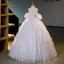 Charmant Lavande Volants en Cascade Faux Diamant Paillettes Robe De Bal 2023 Robe Boule Encolure Carrée Manches Courtes Dos Nu Longue Promo Robe De Ceremonie