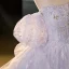 Charmant Lavande Volants en Cascade Faux Diamant Paillettes Robe De Bal 2023 Robe Boule Encolure Carrée Manches Courtes Dos Nu Longue Promo Robe De Ceremonie