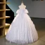 Charmant Lavande Volants en Cascade Faux Diamant Paillettes Robe De Bal 2023 Robe Boule Encolure Carrée Manches Courtes Dos Nu Longue Promo Robe De Ceremonie