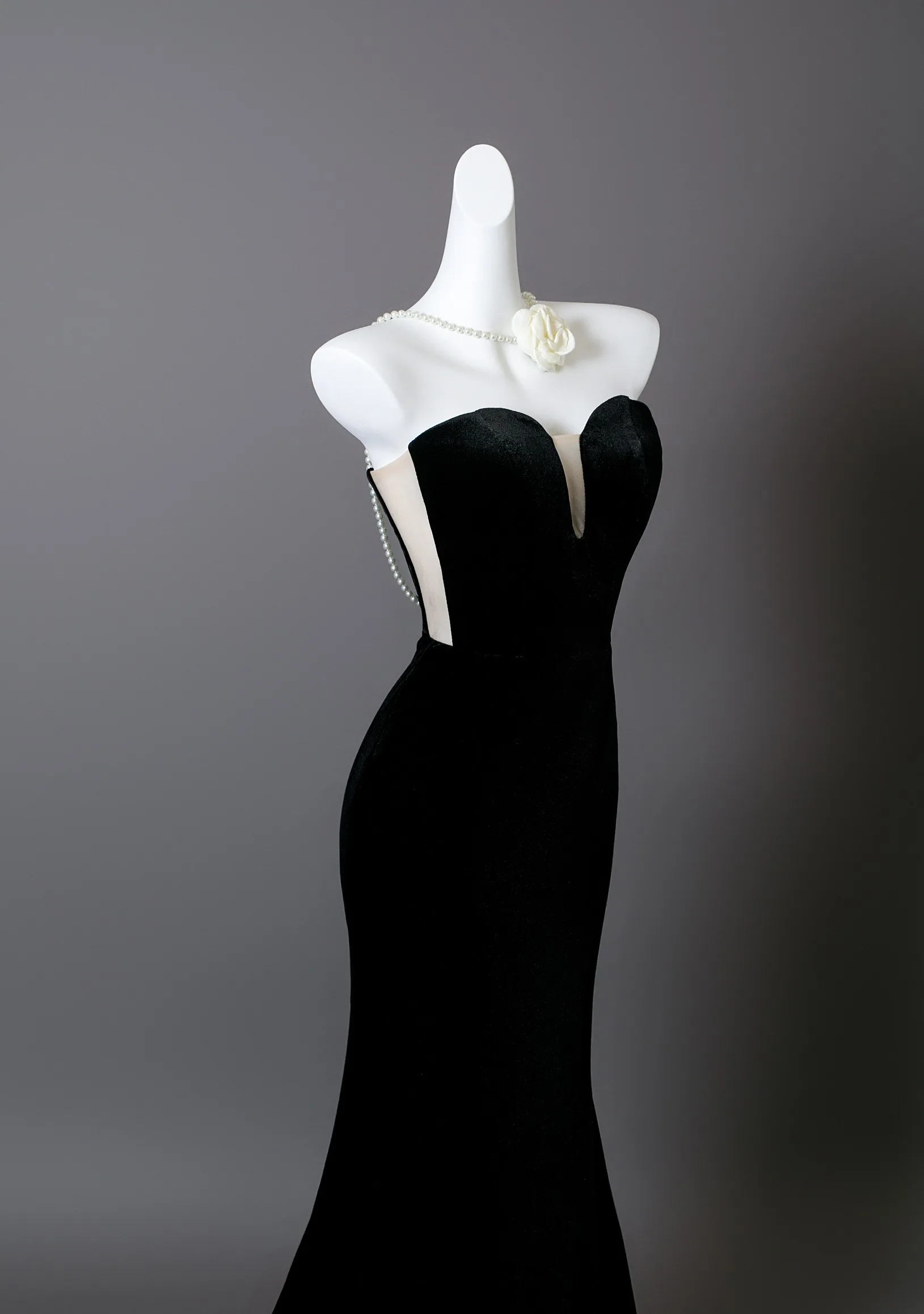 black velvet trumpet dress Mac Duggal - Black Velvet One Shoulder Trumpet Gown With Flowers main image 0
