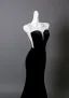 Sexy Black With Shawl Appliques Velvet Prom Dresses 2025 Trumpet / Mermaid Strapless Sleeveless Backless Sweep Train Formal Dresses