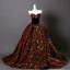Fantaisie Bordeaux Floral Robe De Bal 2025 Robe Boule Bustier Sans Manches Dos Nu Train De Balayage Robe De Ceremonie