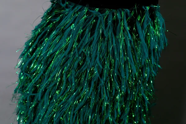 Charming Dark Green Tassel Velvet Prom Dresses 2025 Trumpet / Mermaid Off-The-Shoulder Short Sleeve Backless Sweep Train Formal Dresses
