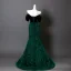 Charming Dark Green Tassel Velvet Prom Dresses 2025 Trumpet / Mermaid Off-The-Shoulder Short Sleeve Backless Sweep Train Formal Dresses