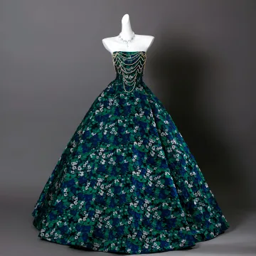 Fancy Dark Green Beading Pearl Floral Prom Dresses 2025 Ball Gown Strapless Sleeveless Backless Floor Length Long Formal Dresses