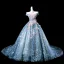Flower Fairy Sky Blue Beading Appliques Sequins Prom Dresses 2025 Ball Gown Off-The-Shoulder Sleeveless Backless Court Train Formal Dresses