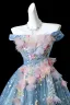Flower Fairy Sky Blue Beading Appliques Sequins Prom Dresses 2025 Ball Gown Off-The-Shoulder Sleeveless Backless Court Train Formal Dresses