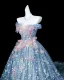 Flower Fairy Sky Blue Beading Appliques Sequins Prom Dresses 2025 Ball Gown Off-The-Shoulder Sleeveless Backless Court Train Formal Dresses