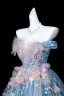 Flower Fairy Sky Blue Beading Appliques Sequins Prom Dresses 2025 Ball Gown Off-The-Shoulder Sleeveless Backless Court Train Formal Dresses