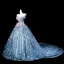 Flower Fairy Sky Blue Beading Appliques Sequins Prom Dresses 2025 Ball Gown Off-The-Shoulder Sleeveless Backless Court Train Formal Dresses