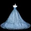 Flower Fairy Sky Blue Beading Appliques Sequins Prom Dresses 2025 Ball Gown Off-The-Shoulder Sleeveless Backless Court Train Formal Dresses