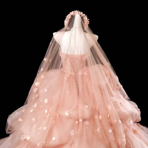Luxus / Herrlich Rosa Perlenstickerei Perle Applikationen Ballkleider 2025 Ballkleid Bandeau Ärmellos Rückenfreies Lange Festliche Kleider