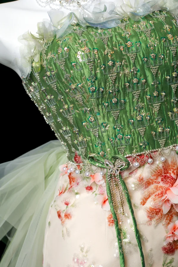 Flower Fairy Sage Green Beading Pearl Appliques Split Front Prom Dresses 2025 Trumpet / Mermaid Strapless Sleeveless Backless Sweep Train Formal Dresses