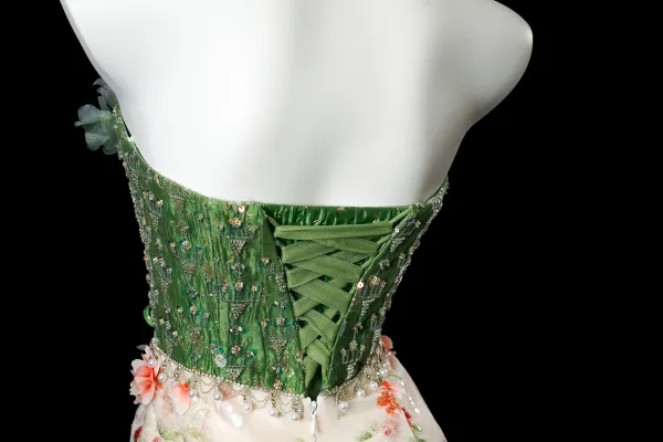 Flower Fairy Sage Green Beading Pearl Appliques Split Front Prom Dresses 2025 Trumpet / Mermaid Strapless Sleeveless Backless Sweep Train Formal Dresses