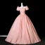 Elegante Rosa Perle Applikationen Satin Ballkleider 2025 Ballkleid Eckiger Ausschnitt Kurze Ärmel Rückenfreies Lange Festliche Kleider