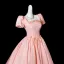 Elegante Rosa Perle Applikationen Satin Ballkleider 2025 Ballkleid Eckiger Ausschnitt Kurze Ärmel Rückenfreies Lange Festliche Kleider