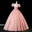 Elegante Rosa Perle Applikationen Satin Ballkleider 2025 Ballkleid Eckiger Ausschnitt Kurze Ärmel Rückenfreies Lange Festliche Kleider