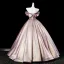 Charming Rose Gold Beading Sequins Lace Flower Appliques Satin Prom Dresses 2025 Ball Gown Off-The-Shoulder Short Sleeve Backless Floor-Length / Long Formal Dresses