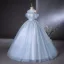 Elegant Sky Blue Beading Pearl Sequins Ball Gown Prom Dresses 2024 Scoop Neck Short Sleeve Backless Floor-Length / Long Prom Formal Dresses