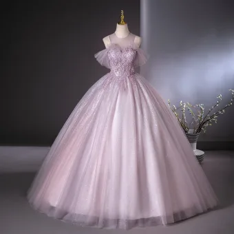 Elegantes Espliego Rebordear Perla Lentejuelas Vestidos De Gala 2024 Ball Gown Scoop Escote Manga Corta Sin Espalda Largos Gala Vestidos Formales
