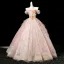 Blumenfee Rosa Perlenstickerei Pailletten Applikationen Ballkleider 2025 Ballkleid Off Shoulder Kurze Ärmel Rückenfreies Lange Festliche Kleider